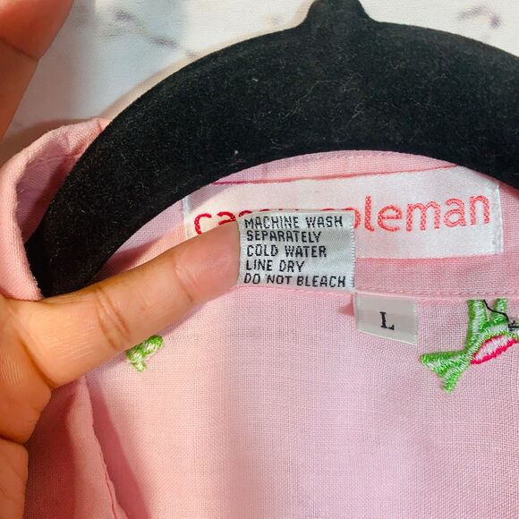 Casey Coleman Pink Embroidered Linen Shirt Large Cottagecore Festival Blouse - Picture 4 of 6